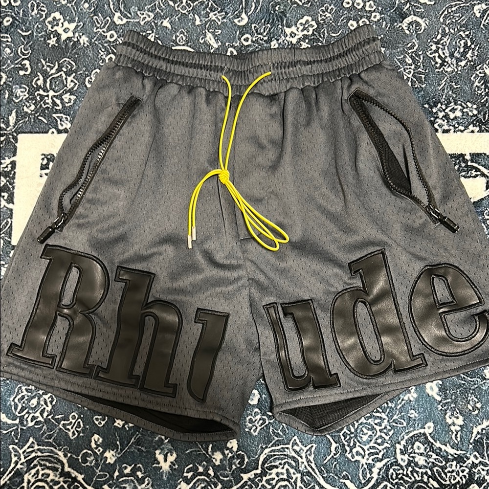Rhude Gray and Black Athletic Shorts with Elastic Waistband